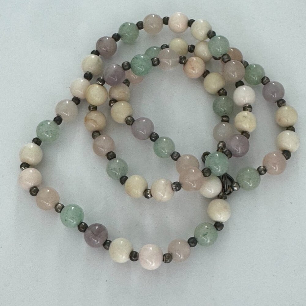 Vintage Beaded Necklace Rose Quartz Aventurine Amethyst Gemstone Natural 24"